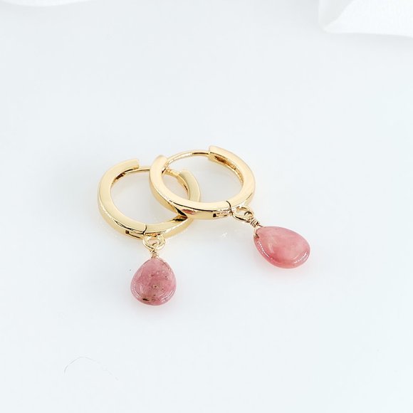 Pink Sapphire Hoop Earrings, 14K Gold Filled Small Dainty Huggie Hoops - Picture 6 of 10